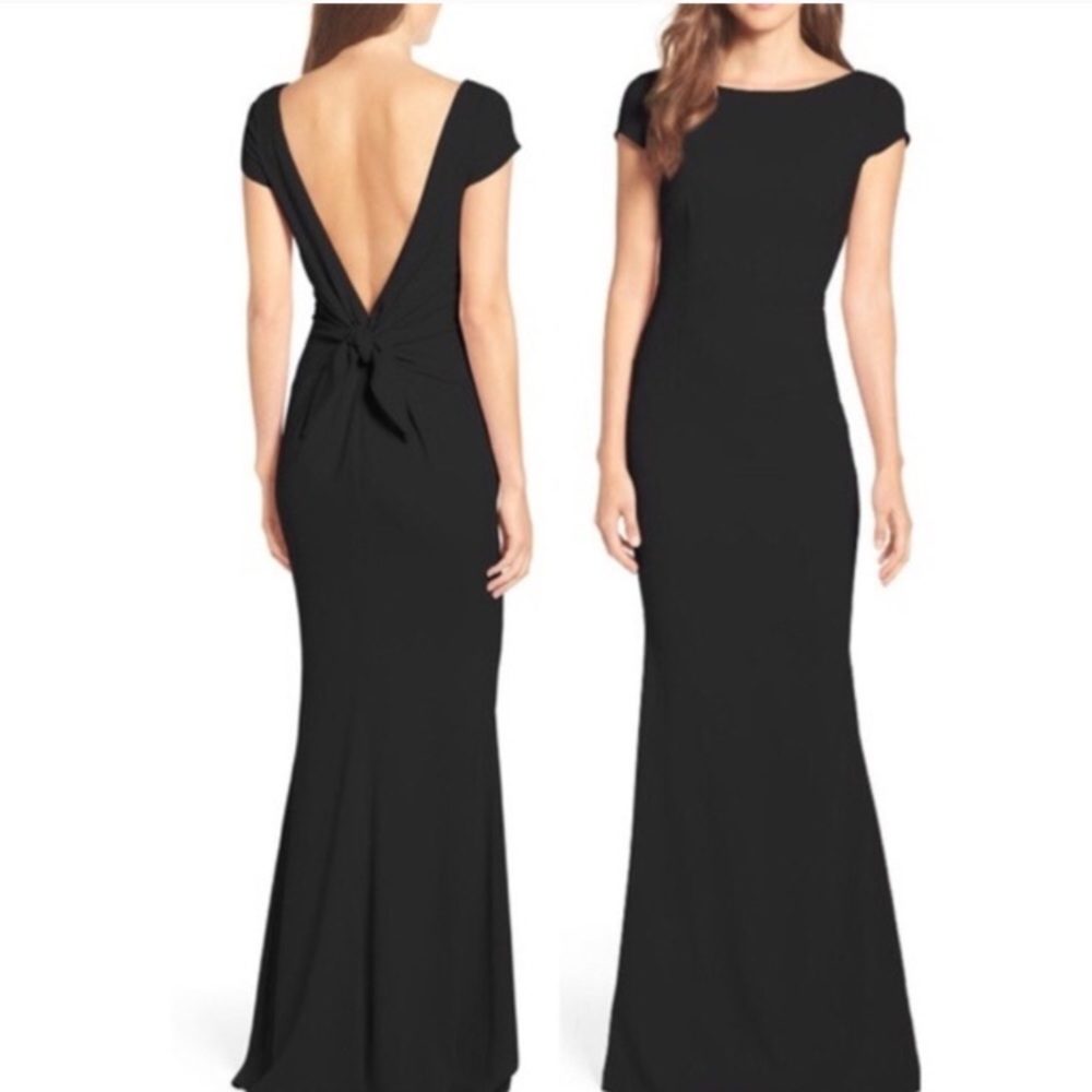 Katie May navy formal dress low back with knot